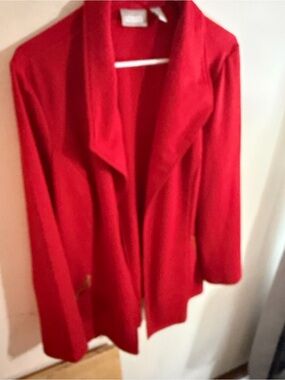 Chico's Size 2 Large Bright Red Open-Front Drape Blazer